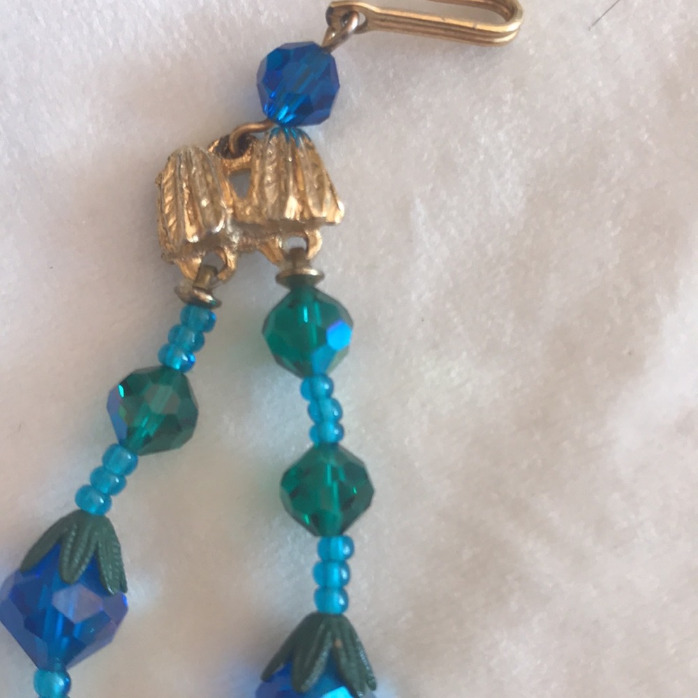 VTG BLUE ENAMEL AURORA BOREALIS CRYSTAL 2 STRAND - Picture 3 of 14